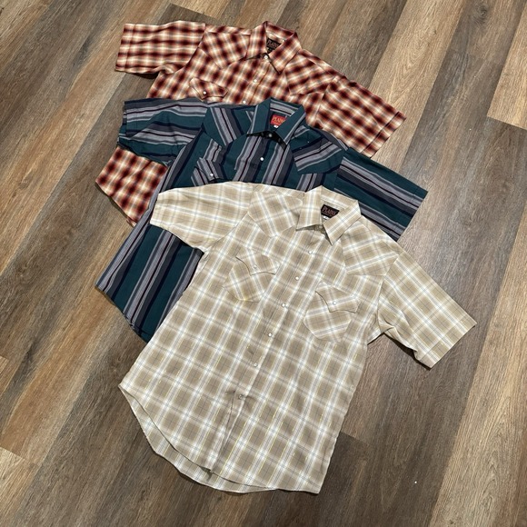 Plains Western‎ Wear VTG Style 3 Pc Pearl Snap Lot Men's Sz M Multicolor Cowboy